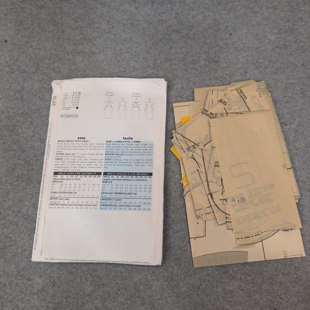Butterick 4970 DW3 David Warren Misses Petite Dress Sewing Pattern Size 6 8 10 - Picture 2 of 2
